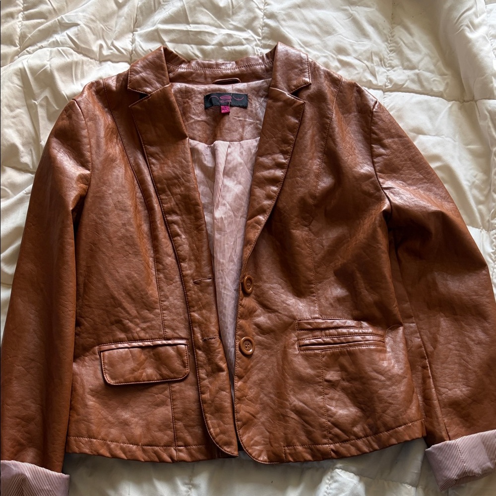 New Look Copper Brown Faux Leather Blazer Jacket
